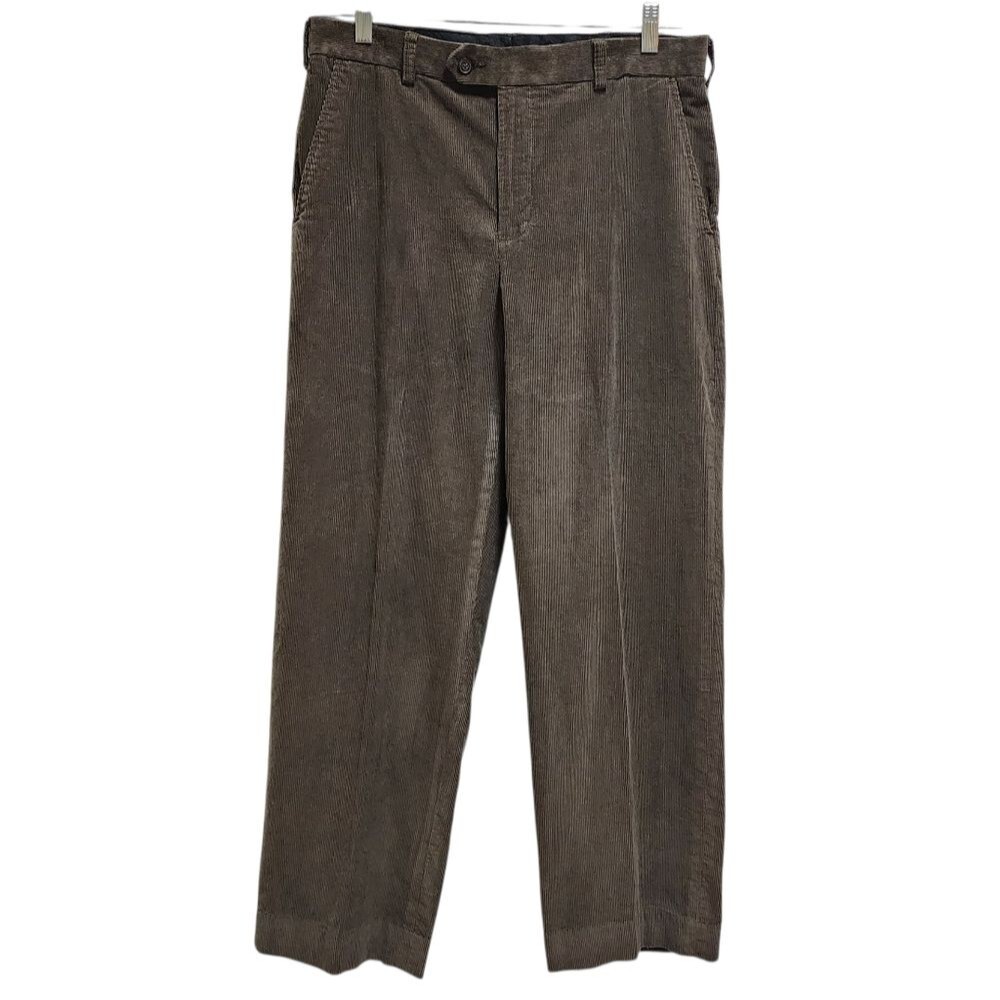 Geoffrey Beene Mens 34x30 Brown Cotton Corduroy Pants Straight Flat Zip Preppy